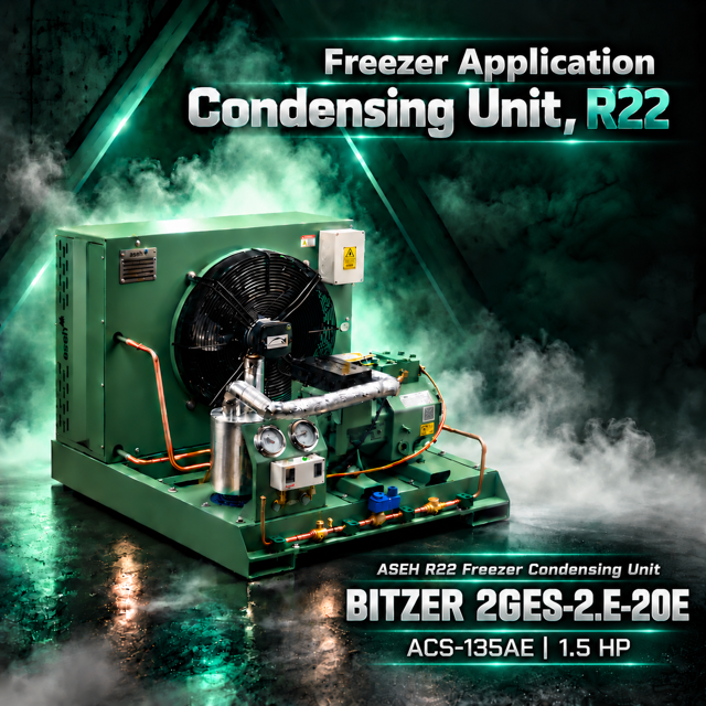 2GES-2.E-20E / ACS-135AE توان 1.5HP | کندانسینگ یونیت آسه R22 فریزر