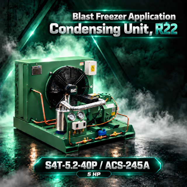 S4T-5.2-40P / ACS-245A توان 5HP | کندانسینگ یونیت آسه R22 بلاست فریزر