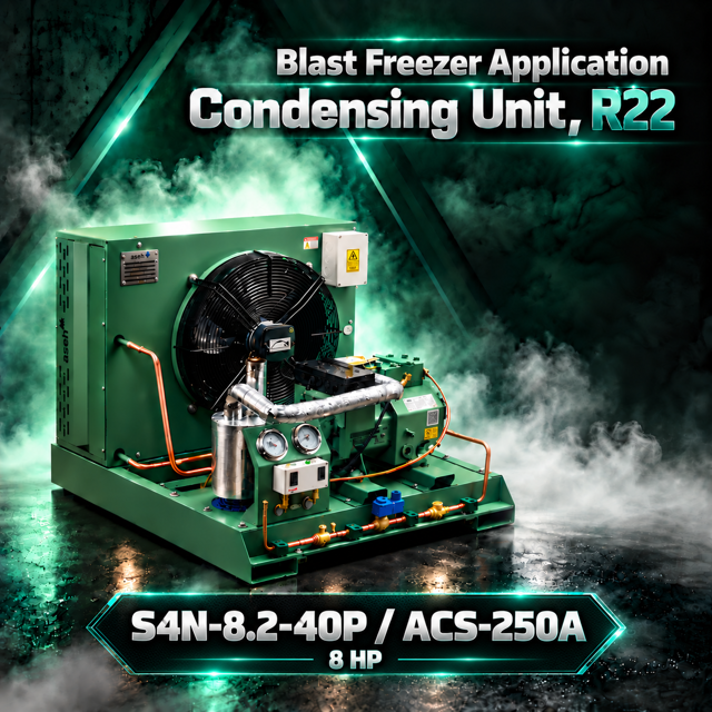 S4N-8.2-40P / ACS-250A توان 8HP | کندانسینگ یونیت آسه R22 بلاست فریزر
