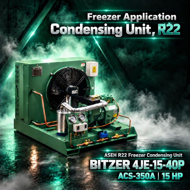 4JE-15-40P / ACS-350A توان 15HP | کندانسینگ یونیت آسه R22 فریزر