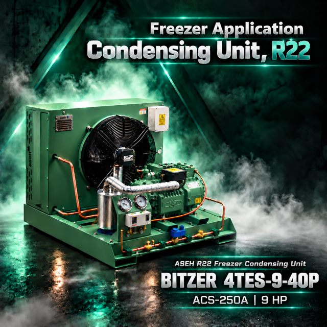 4TES-9-40P / ACS-250A توان 9HP | کندانسینگ یونیت آسه R22 فریزر