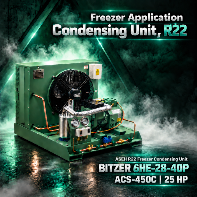6HE-28-40P / ACS-450C توان 25HP | کندانسینگ یونیت آسه R22 فریزر
