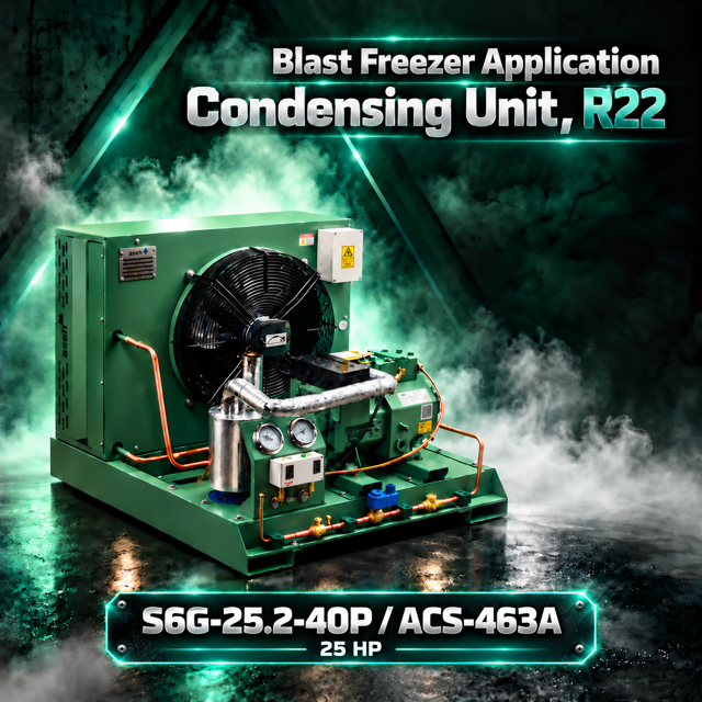 S6G-25.2-40P / ACS-463A توان 25HP | کندانسینگ یونیت آسه R22 بلاست فریزر
