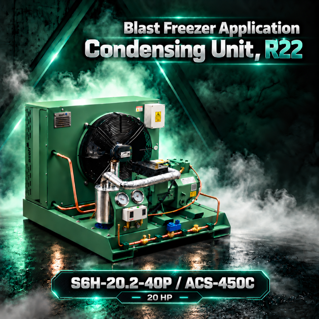 S6H-20.2-40P / ACS-450C توان 20HP | کندانسینگ یونیت آسه R22 بلاست فریزر